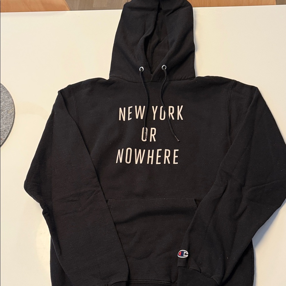 NYONxChampion Black Hoodie with Bold Text